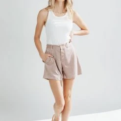 Piper & Scoot Bottoms + Jumpsuits The Tino High Waisted Corduroy Shorts In Dusty Lavender