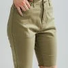 Piper & Scoot The Reina Stretched Denim Biker Shorts In Olive