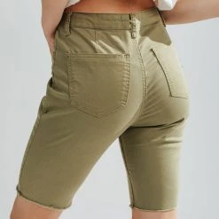 Piper & Scoot The Reina Stretched Denim Biker Shorts In Olive