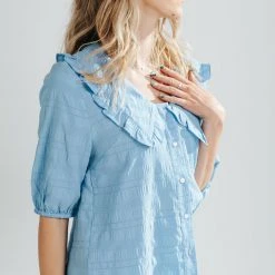 Piper & Scoot Tops The Judith Detail Collared Blouse In Blue