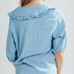 Piper & Scoot Tops The Judith Detail Collared Blouse In Blue