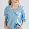 Piper & Scoot Tops The Judith Detail Collared Blouse In Blue