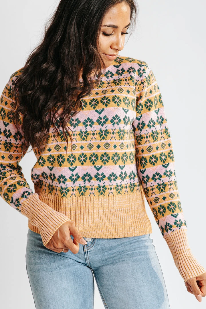 Piper & Scoot The Marko Fair Isle Patterned Sweater In Mustard