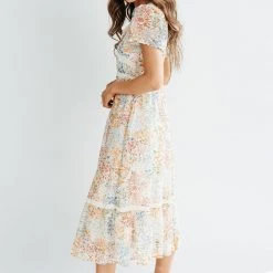 Piper & Scoot Dresses The Kinsley Chiffon Midi Dress In Cream Floral