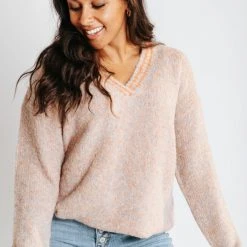 Piper & Scoot The Mable V-Neck Sweater In Light Brown Tops