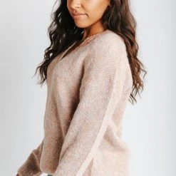 Piper & Scoot The Mable V-Neck Sweater In Light Brown Tops