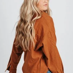 Piper & Scoot Tops The Nicky One Pocket Shacket In Brown