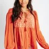 Piper & Scoot The Kortni Embroidered Blouse In Rust