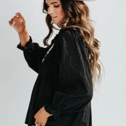 Piper & Scoot The Frankie Embroidered Peasant Blouse In Black