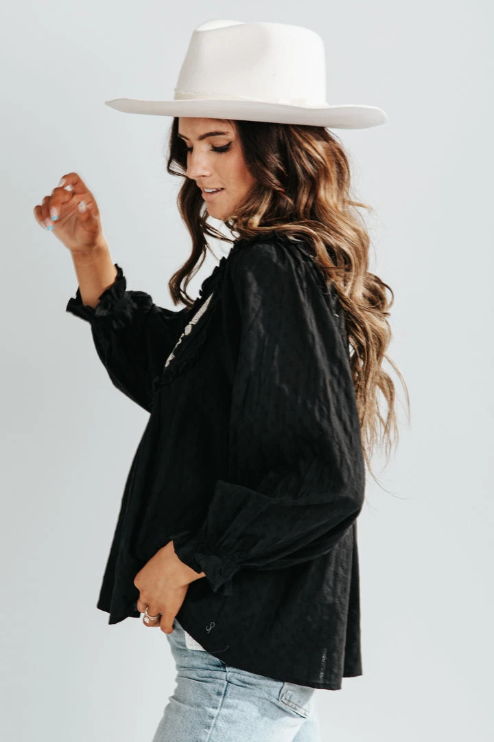 Piper & Scoot The Frankie Embroidered Peasant Blouse In Black