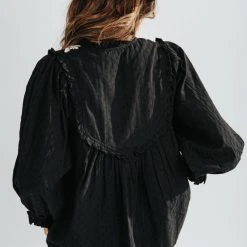 Piper & Scoot The Frankie Embroidered Peasant Blouse In Black