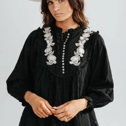 Piper & Scoot The Frankie Embroidered Peasant Blouse In Black