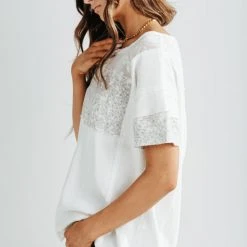 Piper & Scoot The Emmett Lace Contrast Blouse In Cream Tops