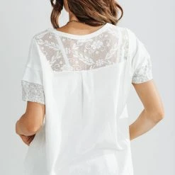 Piper & Scoot The Emmett Lace Contrast Blouse In Cream Tops