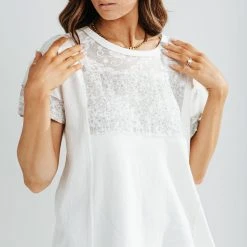 Piper & Scoot The Emmett Lace Contrast Blouse In Cream Tops
