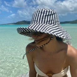 Piper & Scoot The Wide Brim Hat In Navy Stripe Accessories