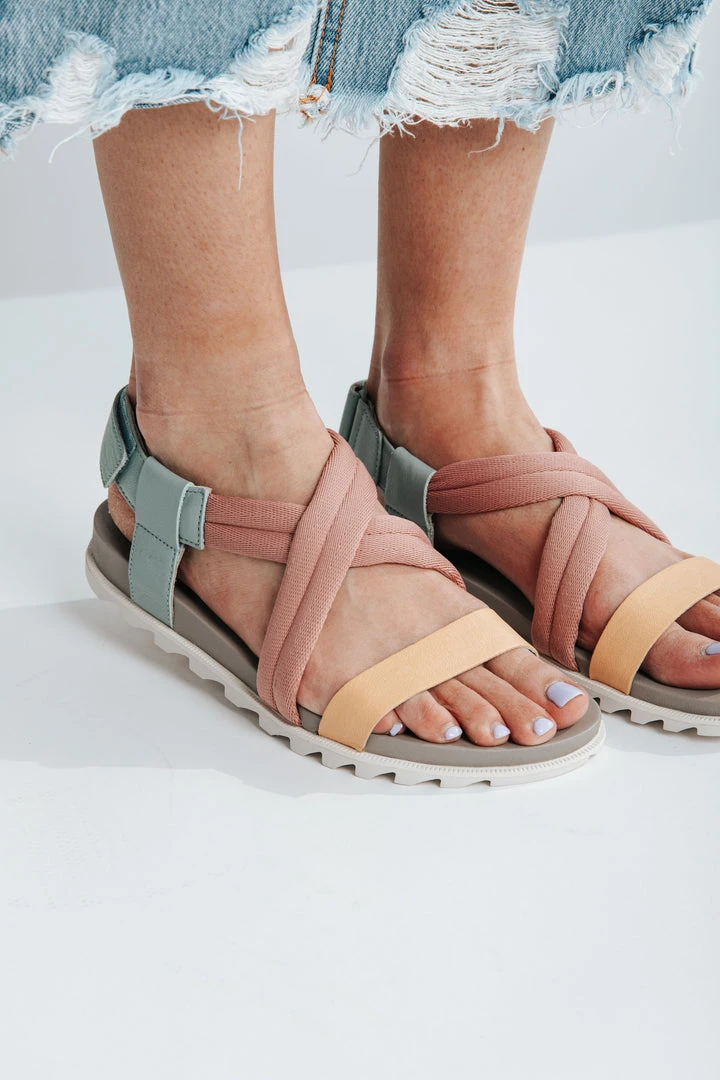 Piper & Scoot Shoes SOREL: Roaming Deacon Sandal In Crushed Blue + Chrome Grey