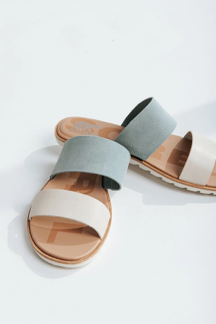 Piper & Scoot SOREL: Ella II Slide Sandal In Crushed Blue + Chalk