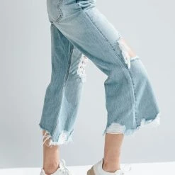 Piper & Scoot Denim: The High Rise Crop Straight Jean In Medium Blue Bottoms + Jumpsuits