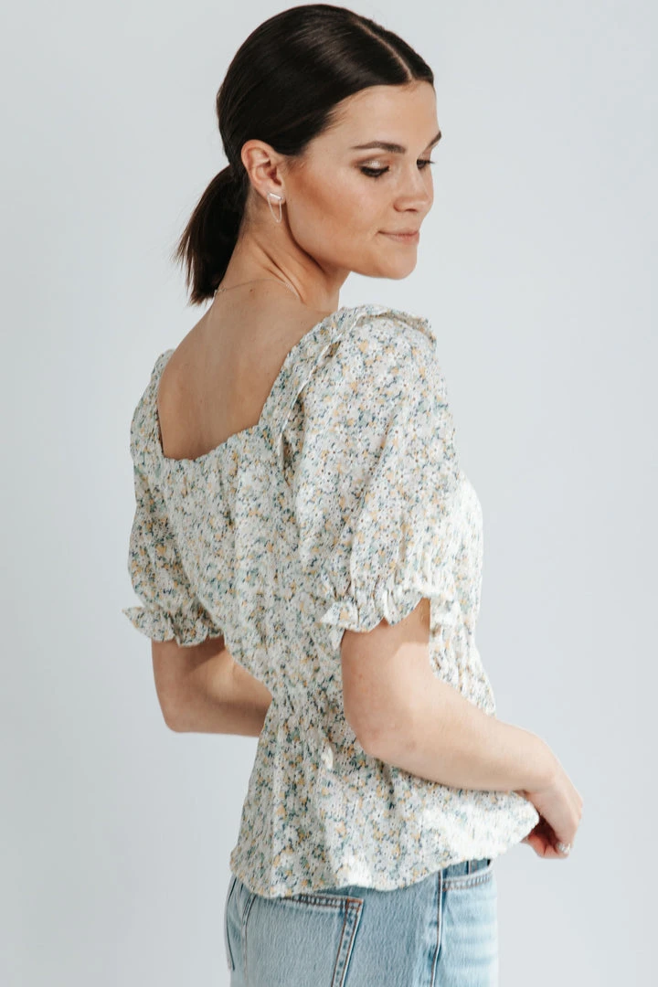 Piper & Scoot The Tien Ruffle Floral Peplum Top In Ivory Tops