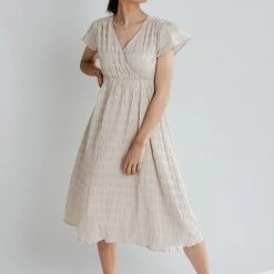 Piper & Scoot The Milan Textured Midi Dress In Taupe