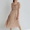 Piper & Scoot Dresses The Magnus Smocked Floral Midi Dress In Faded Peach