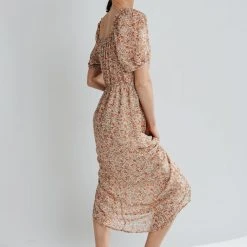 Piper & Scoot Dresses The Magnus Smocked Floral Midi Dress In Faded Peach
