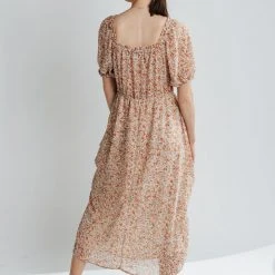 Piper & Scoot Dresses The Magnus Smocked Floral Midi Dress In Faded Peach