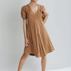 Piper & Scoot The Macey Plaid Midi Dress In Mustard Dresses