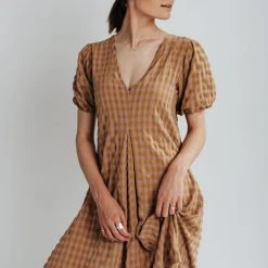 Piper & Scoot The Macey Plaid Midi Dress In Mustard Dresses