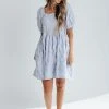 Piper & Scoot The Levvy Square Neck Detail Dress In Blue Dresses