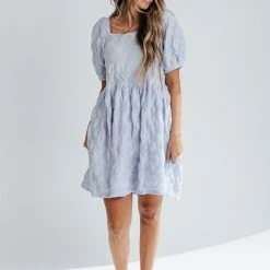 Piper & Scoot The Levvy Square Neck Detail Dress In Blue Dresses