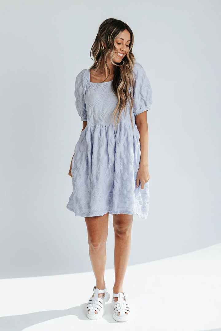 Piper & Scoot The Levvy Square Neck Detail Dress In Blue Dresses