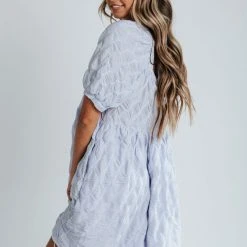 Piper & Scoot The Levvy Square Neck Detail Dress In Blue Dresses