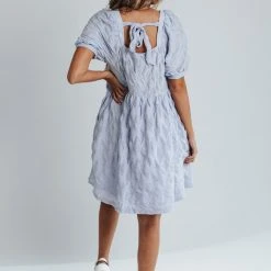 Piper & Scoot The Levvy Square Neck Detail Dress In Blue Dresses