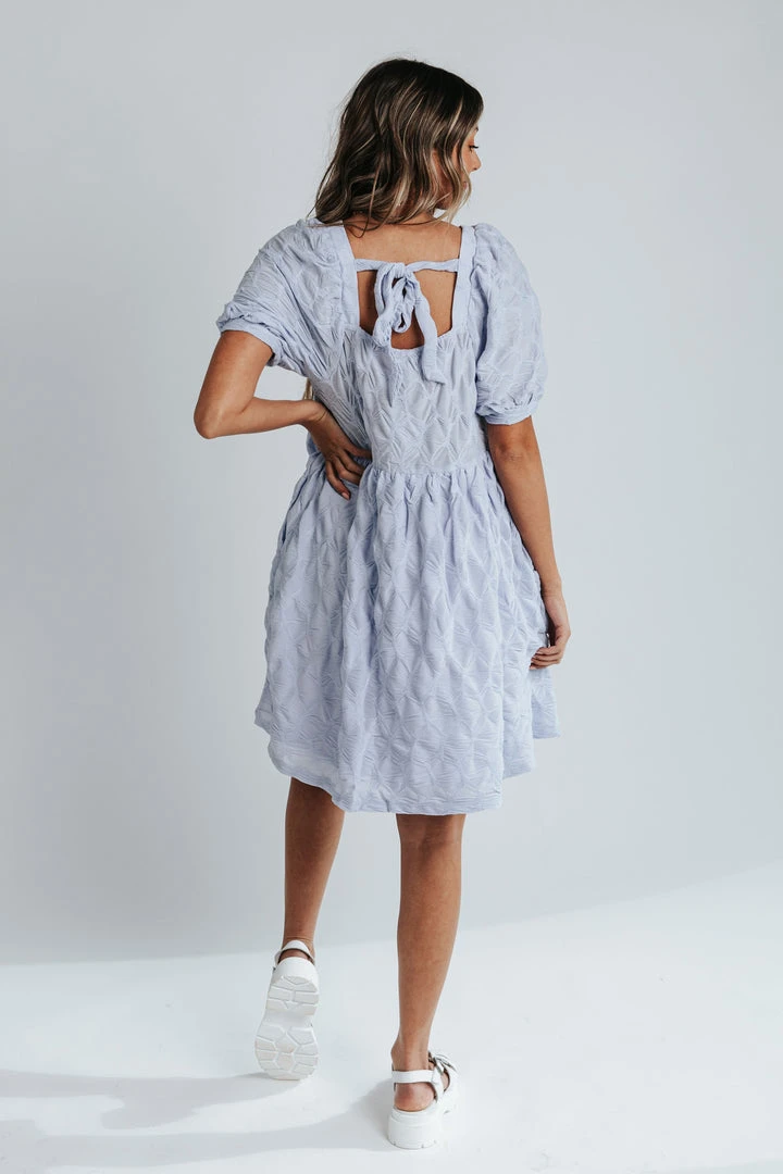 Piper & Scoot The Levvy Square Neck Detail Dress In Blue Dresses