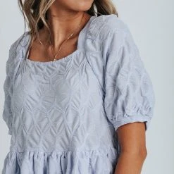 Piper & Scoot The Levvy Square Neck Detail Dress In Blue Dresses