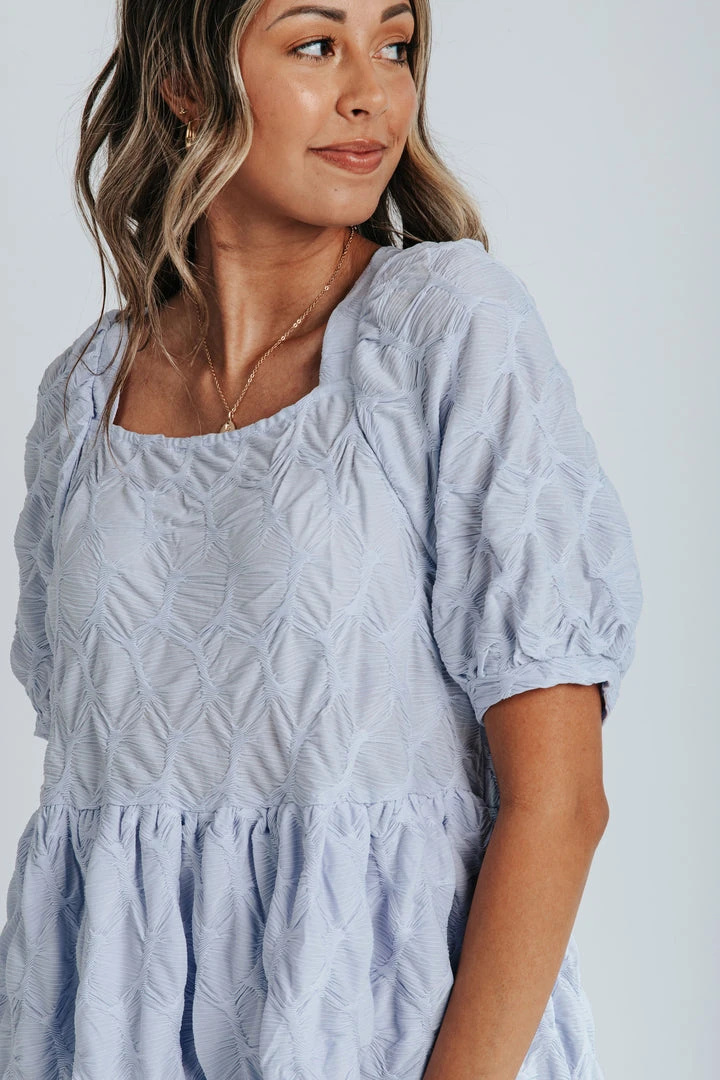 Piper & Scoot The Levvy Square Neck Detail Dress In Blue Dresses