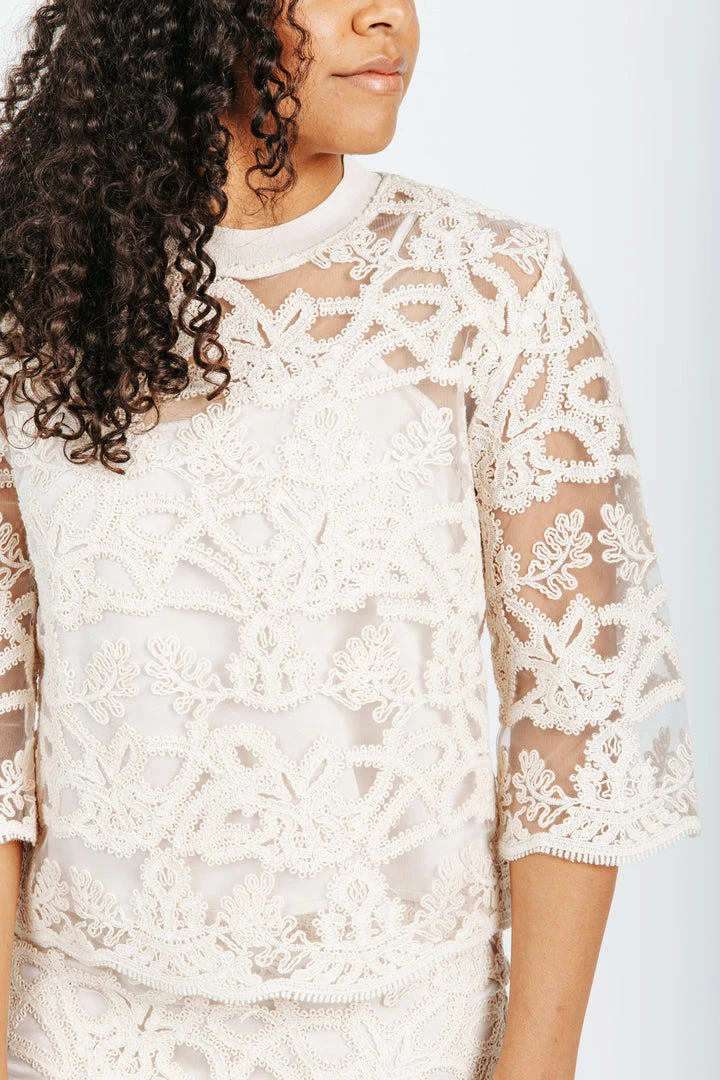 Piper & Scoot The Drew Lace Embellished Blouse In Cream