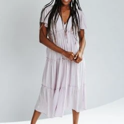 Piper & Scoot The Natalia Tiered Midi Dress In Pale Lilac