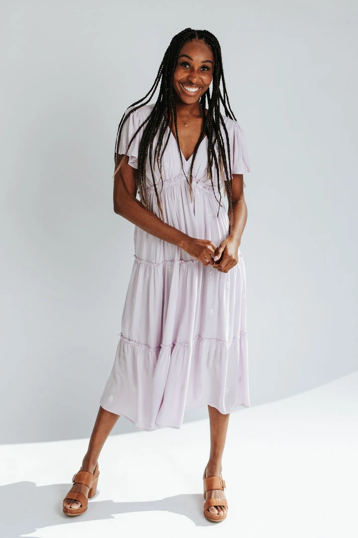 Piper & Scoot The Natalia Tiered Midi Dress In Pale Lilac