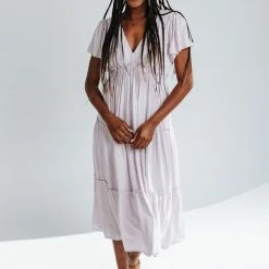 Piper & Scoot The Natalia Tiered Midi Dress In Pale Lilac