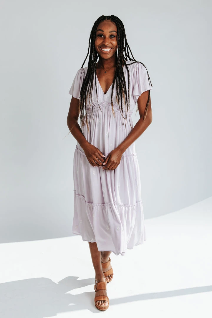 Piper & Scoot The Natalia Tiered Midi Dress In Pale Lilac