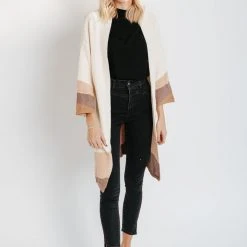 Piper & Scoot The Sean Color Block Open Cardigan In Cream Tops