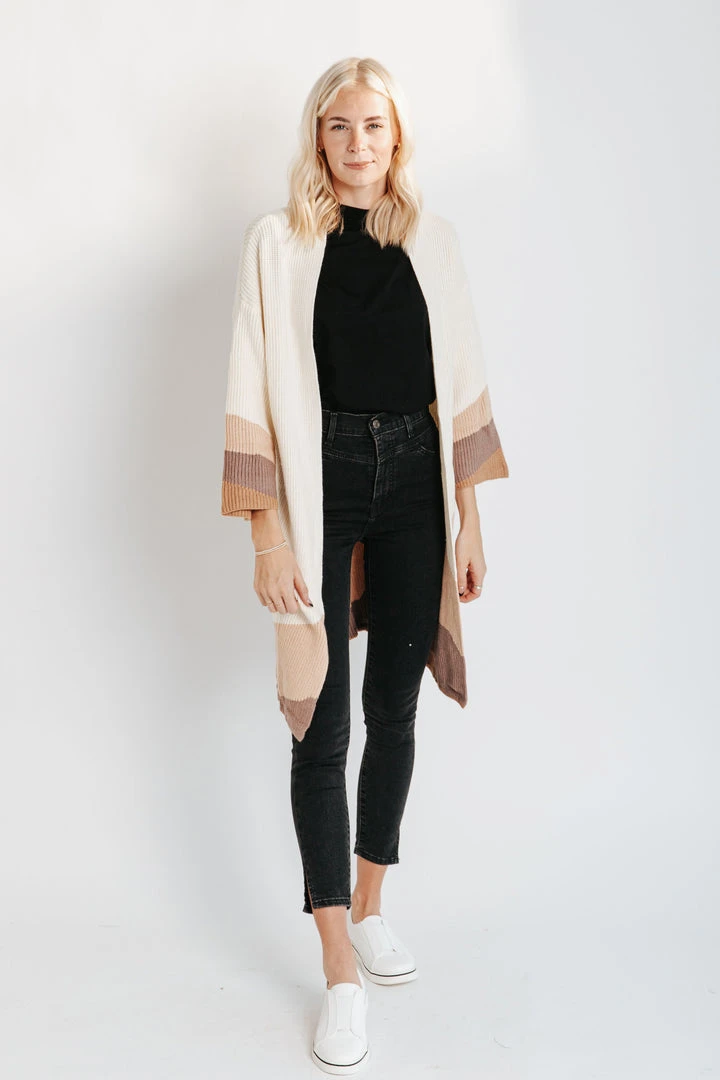 Piper & Scoot The Sean Color Block Open Cardigan In Cream Tops