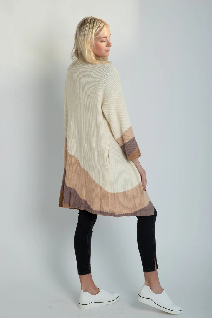 Piper & Scoot The Sean Color Block Open Cardigan In Cream Tops