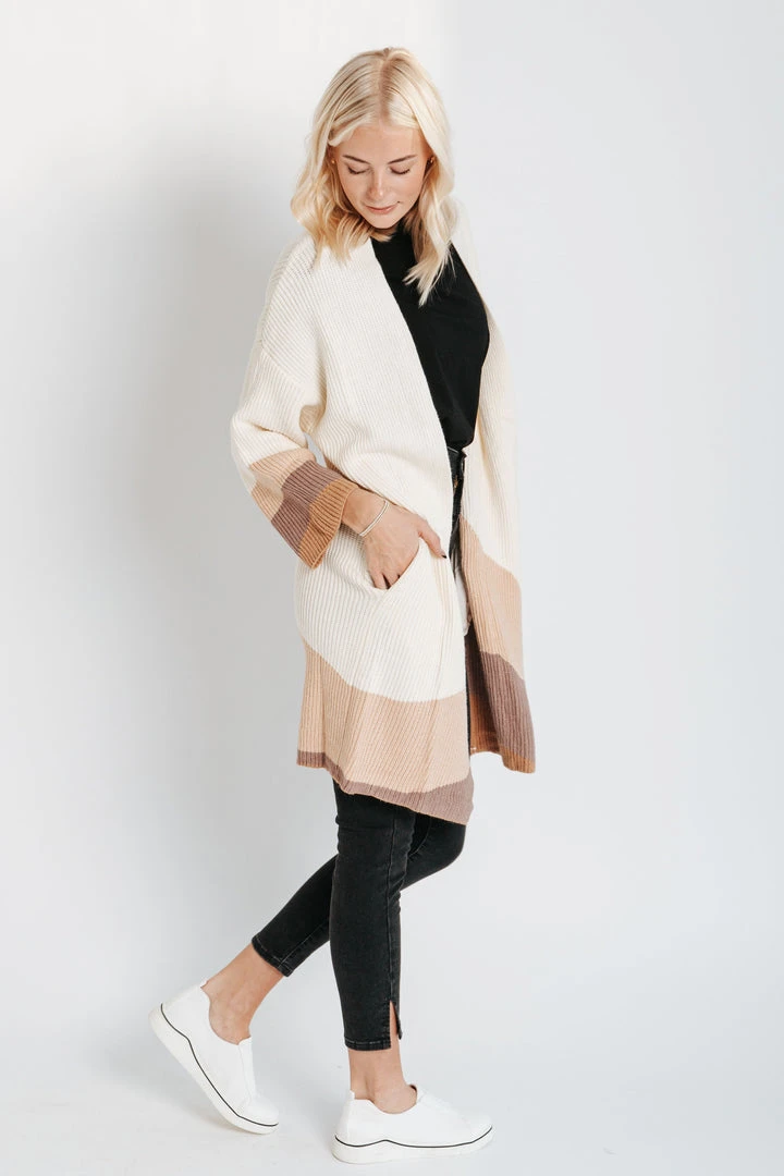 Piper & Scoot The Sean Color Block Open Cardigan In Cream Tops