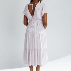 Piper & Scoot The Natalia Tiered Midi Dress In Pale Lilac