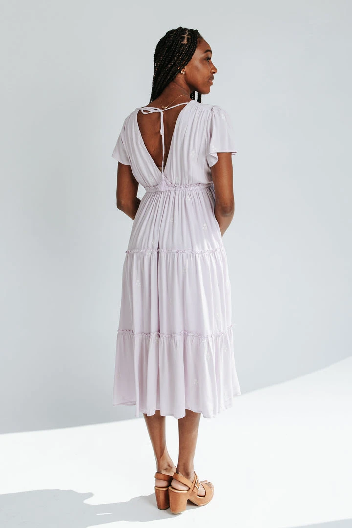 Piper & Scoot The Natalia Tiered Midi Dress In Pale Lilac
