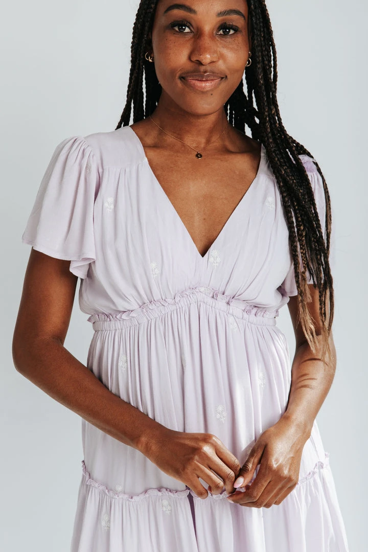 Piper & Scoot The Natalia Tiered Midi Dress In Pale Lilac